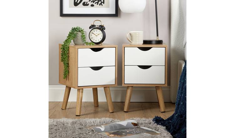 Home Source Boden 2 Drawer Bedside Table Pair - Oak
