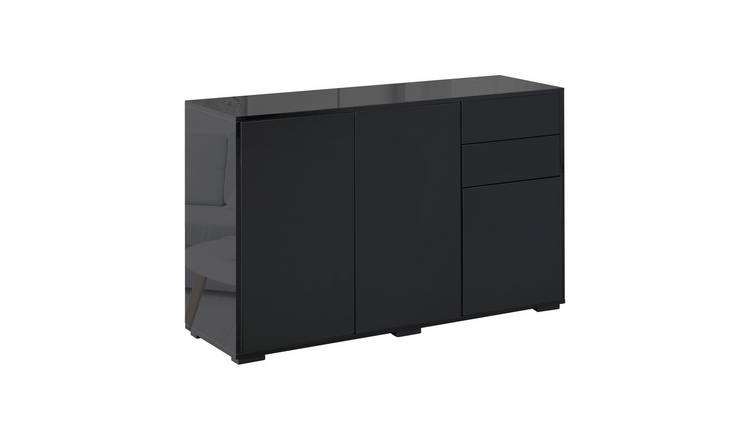 HOMCOM 3 Doors High Gloss Storage Sideboard - Black