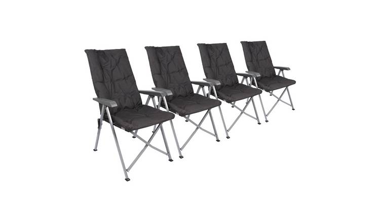 Harbour Housewares High Back Padded Reclining Camping Chairs Pack of 4 - Black