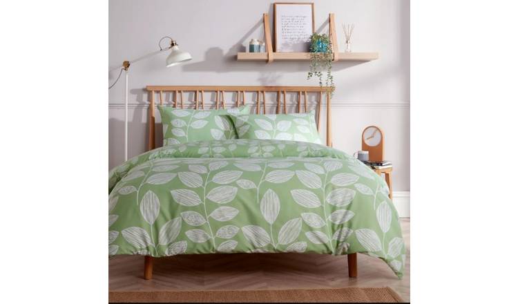 New Edge Blinds Leaves Printed Sage Green Duvet Set - Double