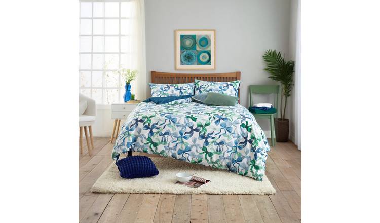 Deyongs Bows Blue Floral Printed Duvet Set - Double