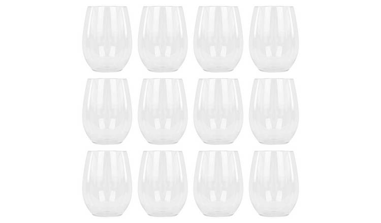 Argon Tableware Reusable Plastic Stemless Wine Glasses - 300ml - Pack of 12