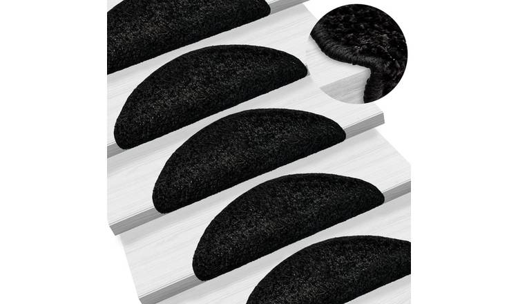 Walplus Pack of 15 Half Round Polypropylene Stair Mats - Black - 56 x 17 cm