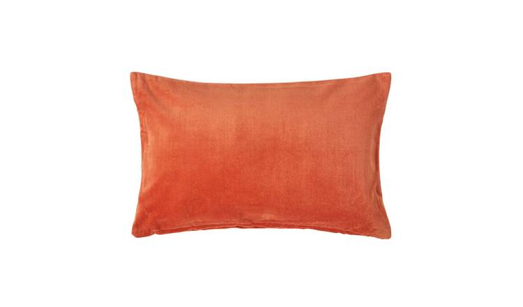 Homescapes Burnt Orange Cotton Velvet Rectangular Cushion Cover - 30 x 50 cm