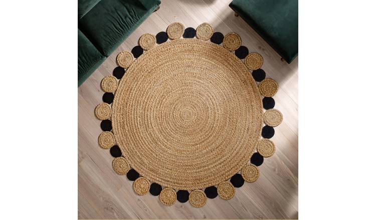 Orsina Natural and Black Bosie Demir Round Rug - 152cm Diameter