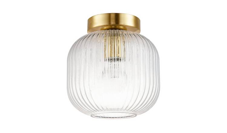 Happy Homewares Satin Gold with Clear Ribbed Glass Ceiling Light - 20cm