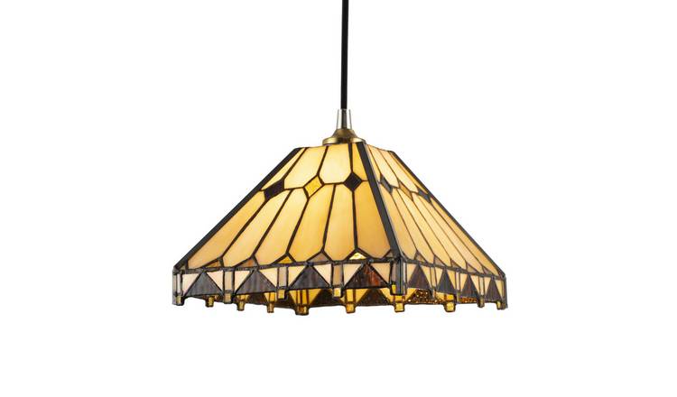 Happy Homewares Art Deco Amber Tiffany with Gold Triangles Pendant Shade - 22cm
