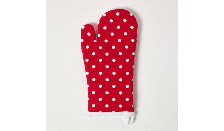 Homescapes Cotton Oven Glove - Red Polk Dot