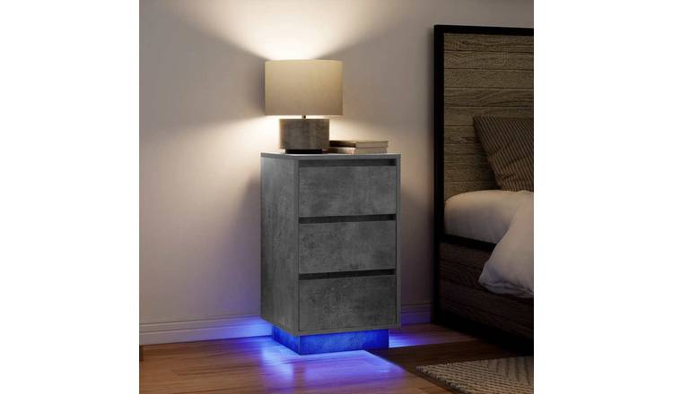 Walplus LED 3 Drawer Bedside Cabinet - Stone Grey - 38 x 34 x 65 cm