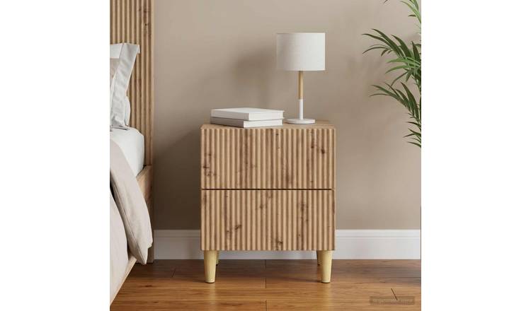 Walplus 2 Drawer Bedside Cabinet - Oak - 43 x 34.5 x 48 cm