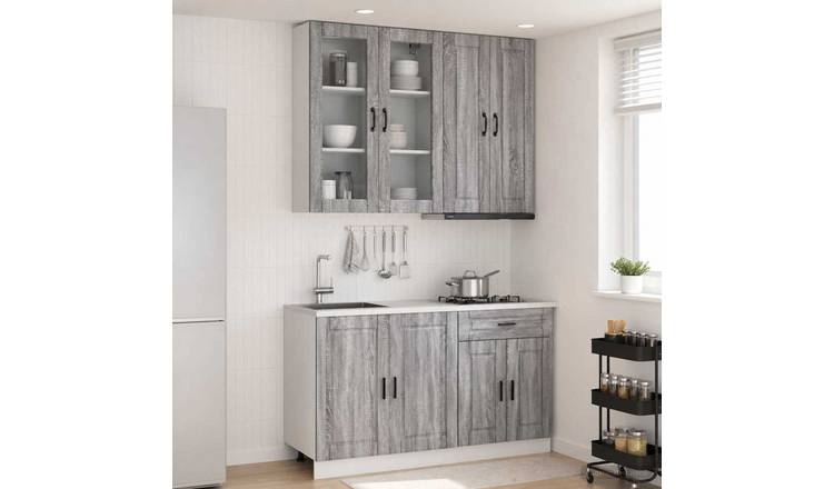 Walplus 4 Piece Engineered Wood Kitchen Unit Set - Grey Sonoma