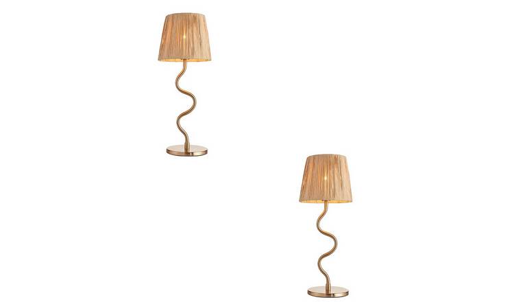 Loops Direct Pack of 2 Raffia Table Lamp - Brass and Raffia