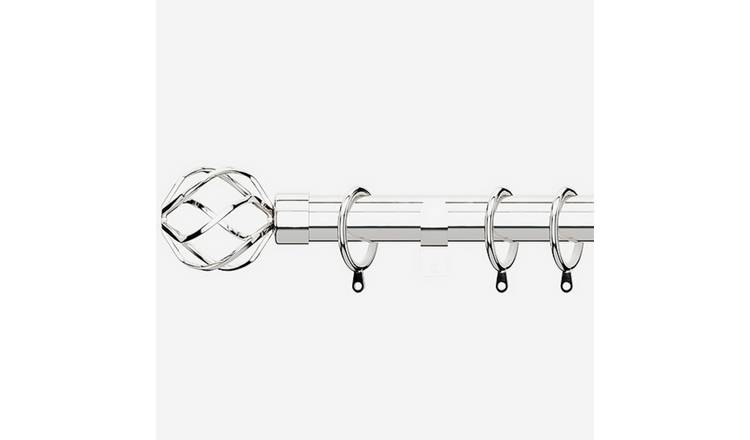 New Edge Blinds Polished Chrome 28mm Cage Fixed Metal Curtain Pole - 380cm
