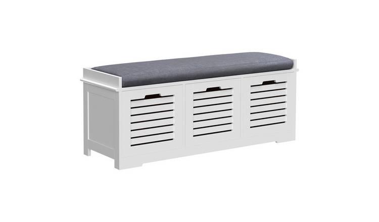 HOMCOM Linen Shoe Bench with 3 Drawers and Removable Seat Cushion - White