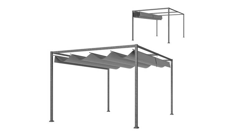Outsunny Metal Garden Pergola with Retractable Roof with Drainage Holes - Grey