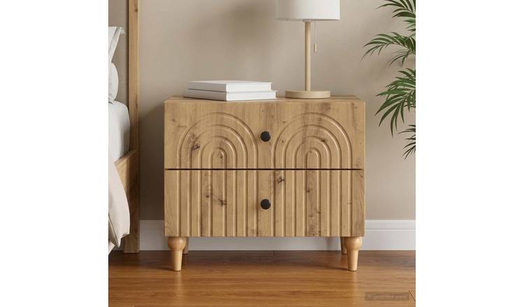 Walplus 2 Drawer Bedside Cabinet - Oak - 62 x 34.5 x 48 cm