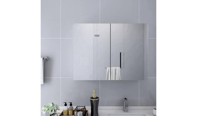 Walplus MDF Mirror Cabinet - White and Silver - 80 x 15 x 60 cm