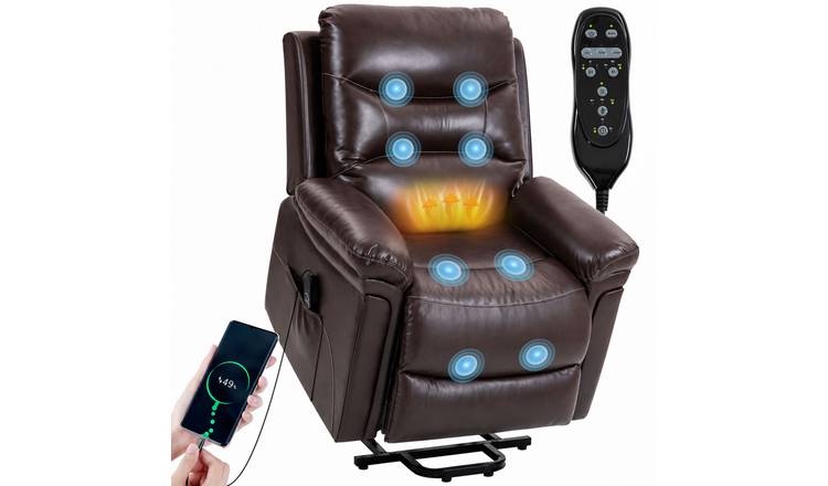 HOMCOM PU Leather Electric Lift Massage Heated Riser Recliner Chair – Brown
