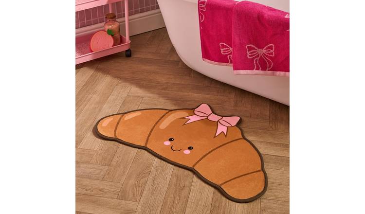 OHS Bow Crossiant Velvet Bath Mat - 45 x 75cm - Brown