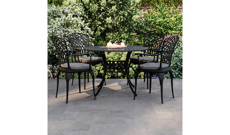 Charles Bentley Cast Aluminium Outdoor Dining Table and 4 Chairs Set - Black