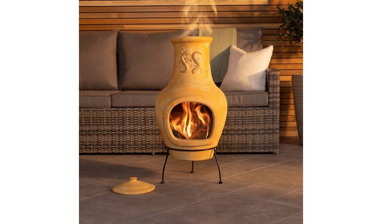 Charles Bentley Snug Malaga Outdoor Large Clay Chiminea Patio Heater - Yellow