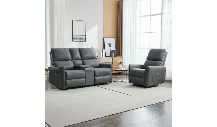 Furniture Online Madrid Manual Recliner Leather 1+2 Seater Sofa Set - Grey