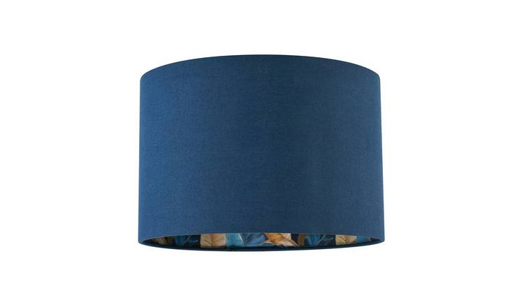 Happy Homewares Midnight Blue Linen with Leaf Floral Pattern Lampshade - 30cm
