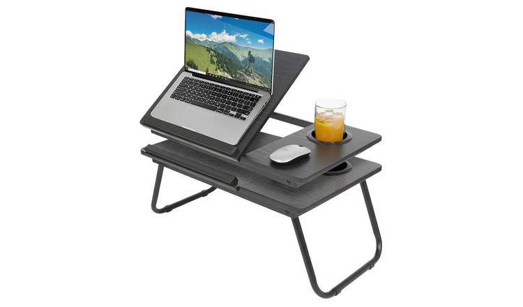 Harbour Housewares Folding Lap Desks with Cupholder - Black - Pack of 2