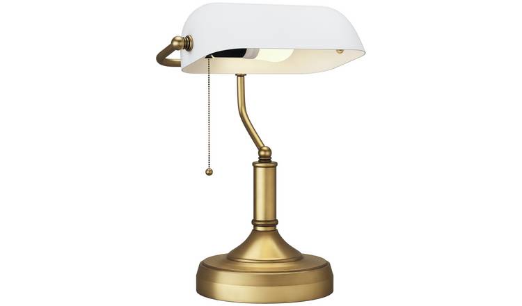 HOMCOM Vintage Banker's Table Lamp with Pull Rope Switch - White