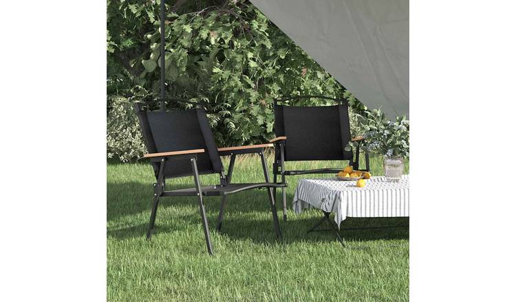 Walplus 2 Piece Oxford Fabric Camping Chairs - Black - 54 x 55 x 78 cm
