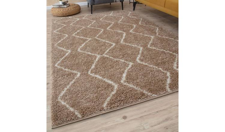 The Rugs Beige Moroccan Zigzag Shaggy Rug - 180 x 270cm