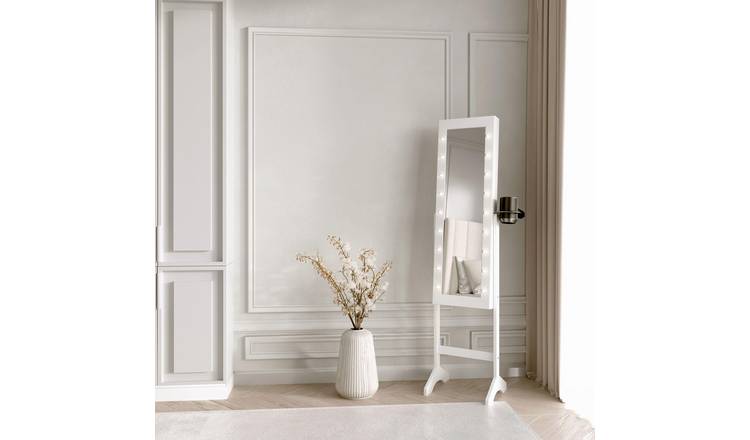 CARME Home Zoey Full Length Mirror Jewellery Cabinet - White