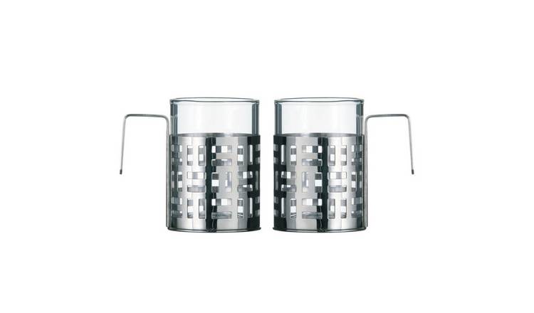 Orsina Nairobi Glass and Stainless Steel Coffee Mug Set of 2 – Silver