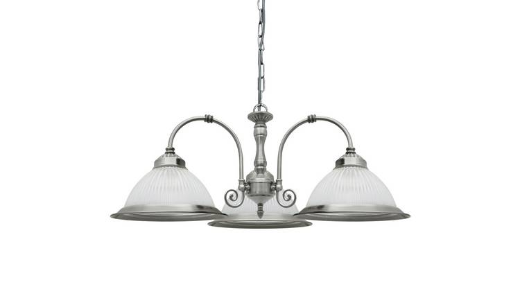 Energy Light Bulbs 3 Light Ribbed Glass Ceiling Pendant Light - Brushed Chrome
