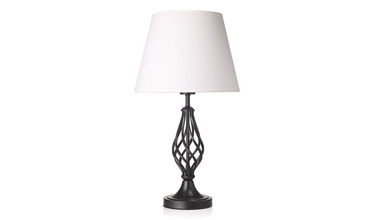 Happy Homewares Matte Black with Barley Twist Base and White Table Lamp - 36cm