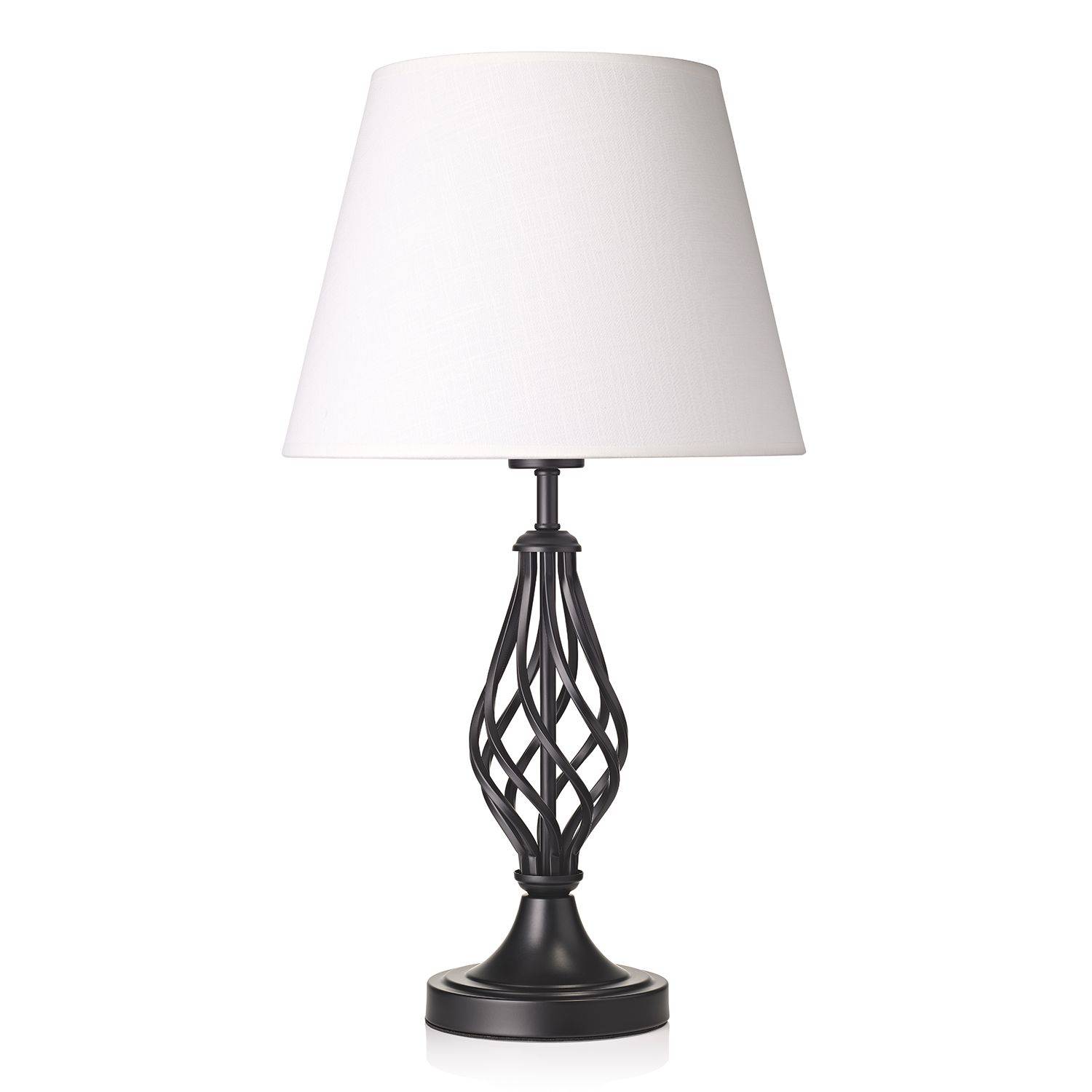 Happy Homewares Matte Black with Barley Twist Base and White Table Lamp - 36cm - Image 1