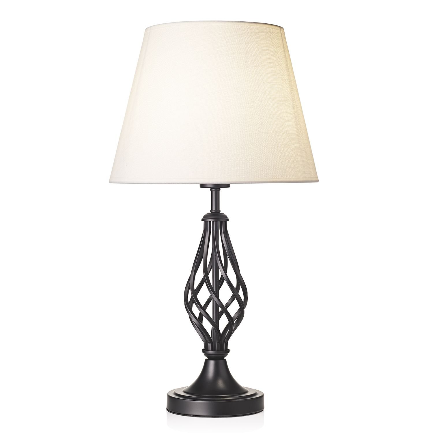 Happy Homewares Matte Black with Barley Twist Base and White Table Lamp - 36cm - Image 2