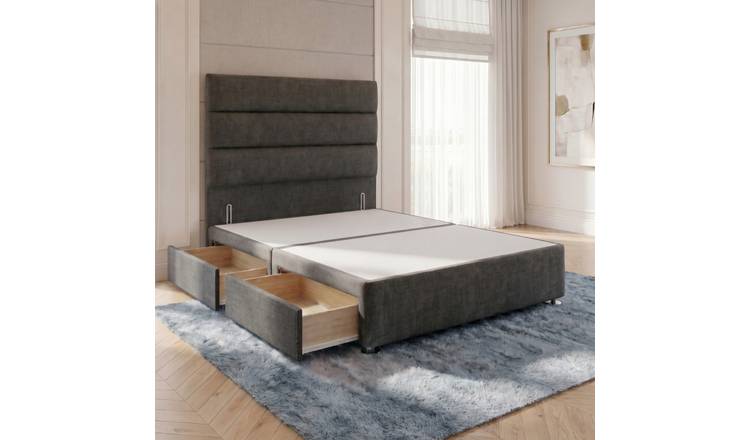 Somnior Regent Linen Single 2 Drawer Divan Bed 54" Headboard - Charcoal