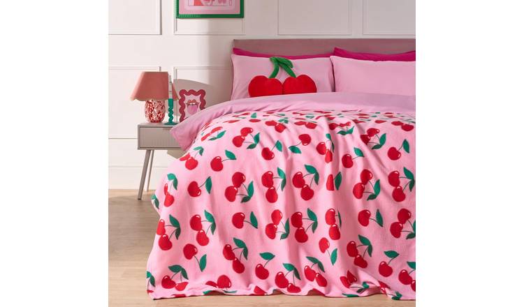 OHS Cherry Polar Fleece Blanket Throw 120 x 150cm - Pink/Red