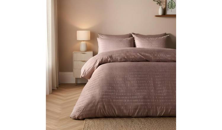 OHS Embossed Seersucker Duvet Cover Set Natural - Double