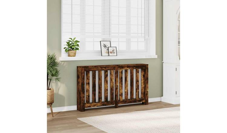 Walplus Vertical Slats Radiator Cover - Smoked Oak - 149 x 20 x 82 cm