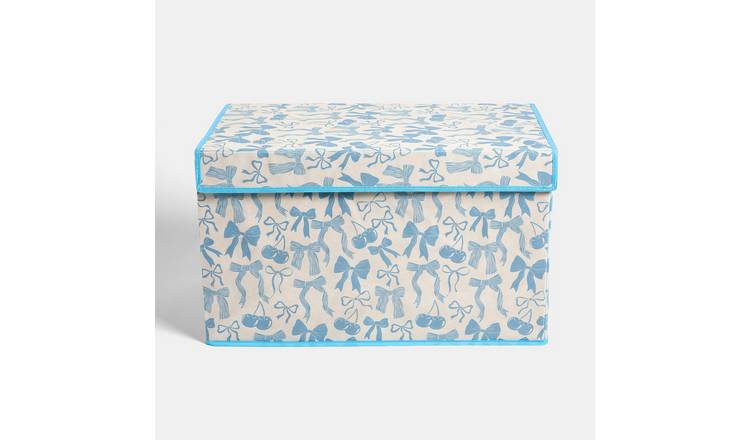 OHS Illustrated Cherry Bow Large Collapsible Storage Box With Lid - Blue/White