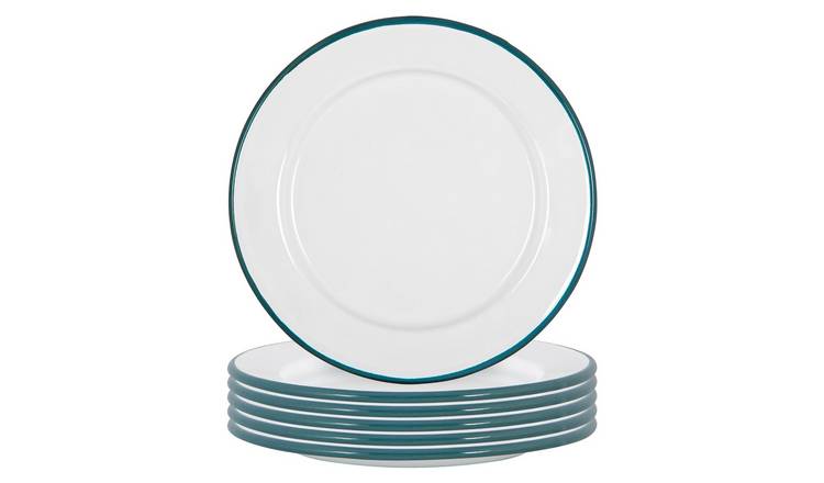 Argon Tableware White Enamel Side Plates - Green - Pack of 6