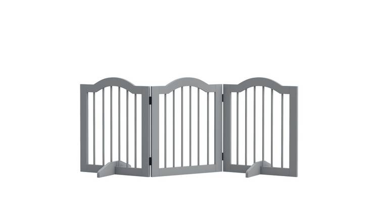 PawHut Freestanding Foldable Wooden Dog Gate - Light Grey