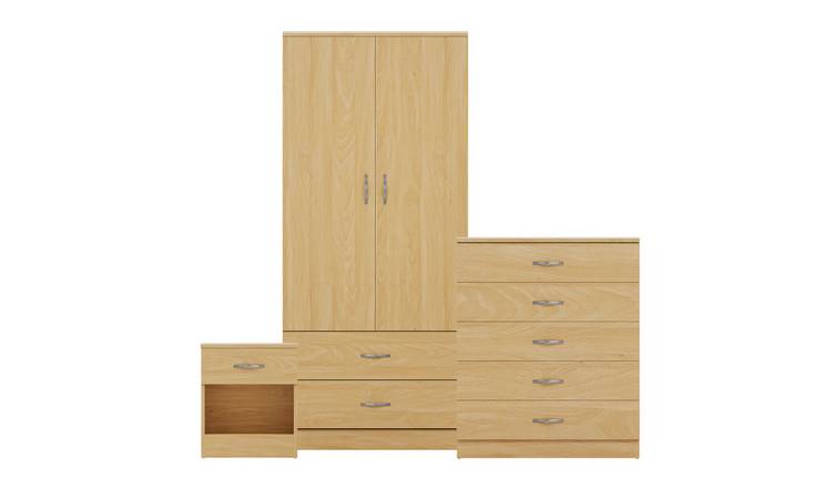 Vida Designs Riano Bedroom Set (Bedside, 5 Drawer Chest, 2x2 Wardrobe) - Pine