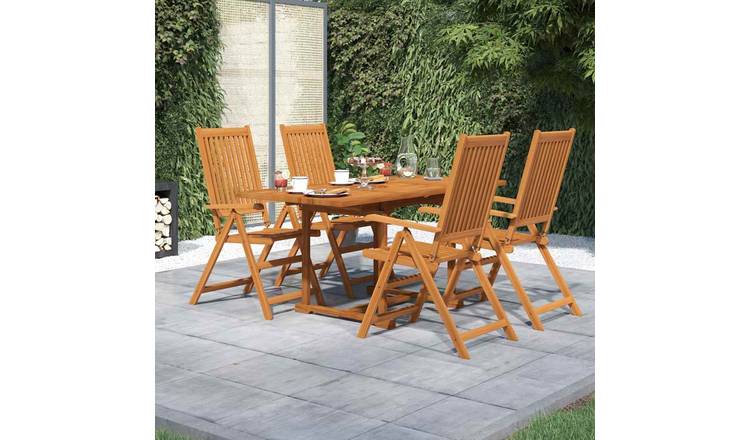 Walplus 5 Piece Acacia Wood Garden Dining Set - Brown - 120-170 x 80 x 75 cm