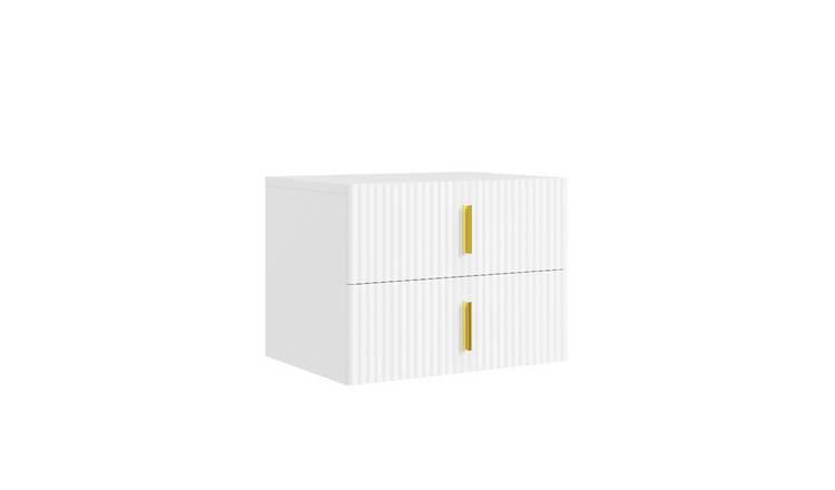 SoBuy 2 Drawer Ripple Front Wall Mounted Bedside Table - White