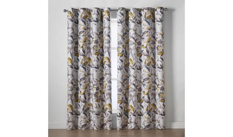 Luxury Living Floral Blackout Eyelet Curtains 168cm x 137cm - Yellow