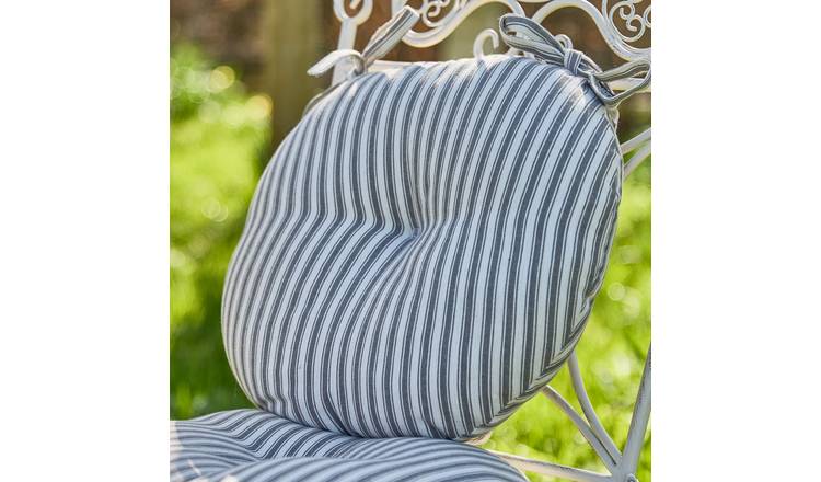 Dibor Set of 2 Striped Round Outdoor Garden Chair Cushion Seat Pads - Grey