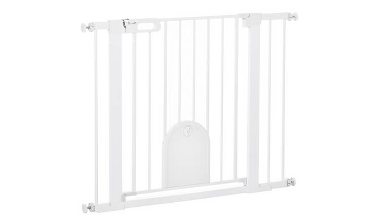 PawHut Pressure Fit Cat Flap Auto Close Pet Safety Gate - 75-103cm - White